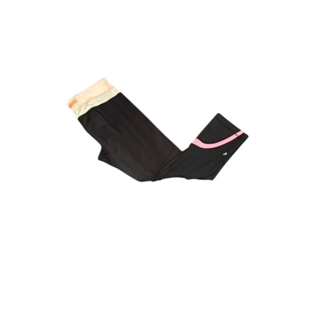 Lululemon Run Inspire Crop Leggings Black Pink Cream Zipper Pocket Size 6